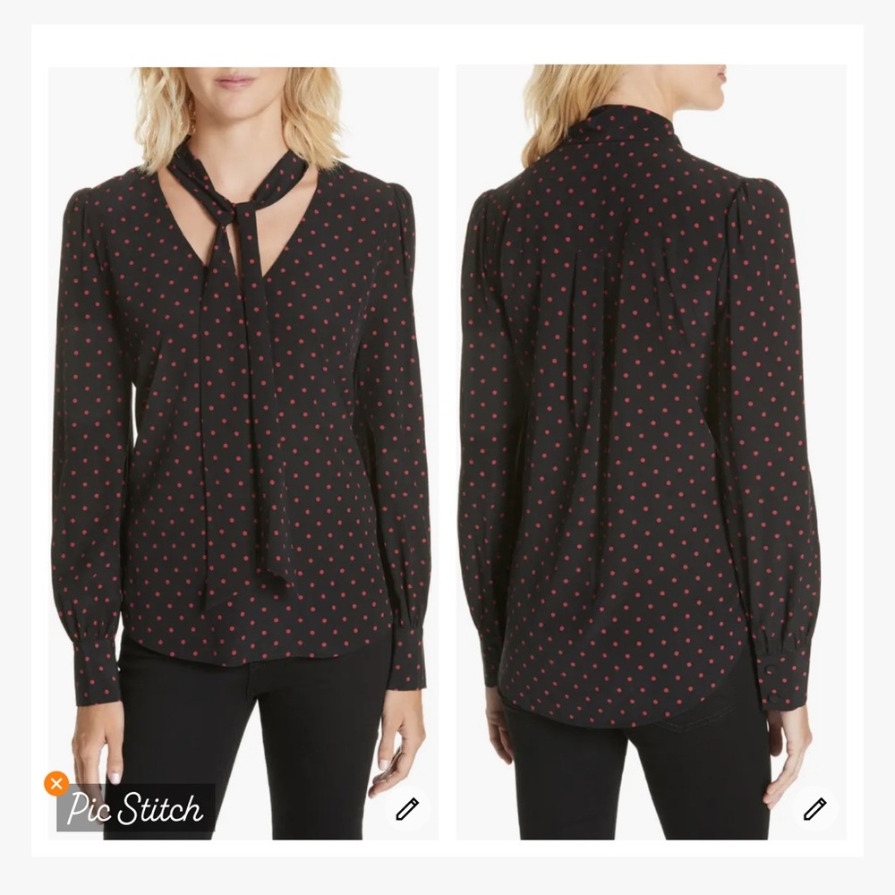 Veronica Beard Jeffries Tie Neck Silk Polka Dot Blouse